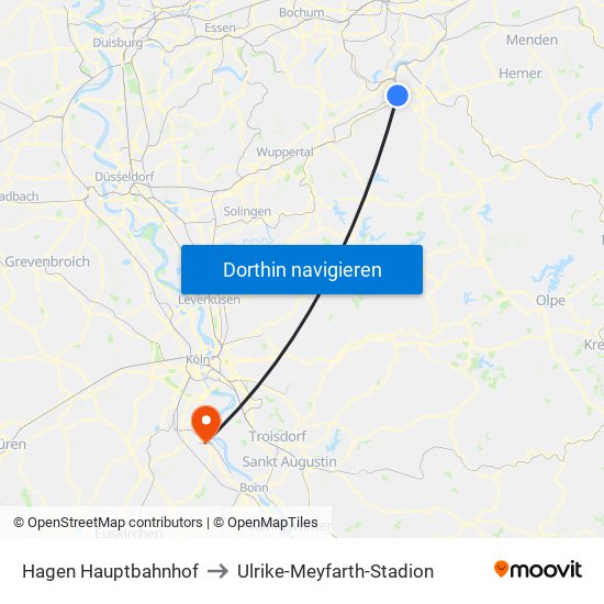 Hagen Hauptbahnhof to Ulrike-Meyfarth-Stadion map