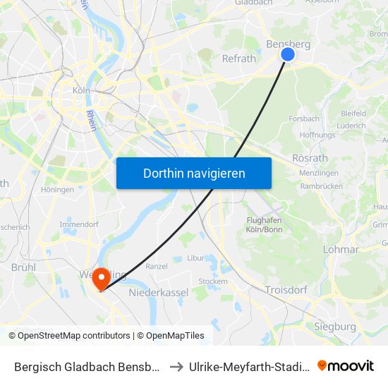 Bergisch Gladbach Bensberg to Ulrike-Meyfarth-Stadion map