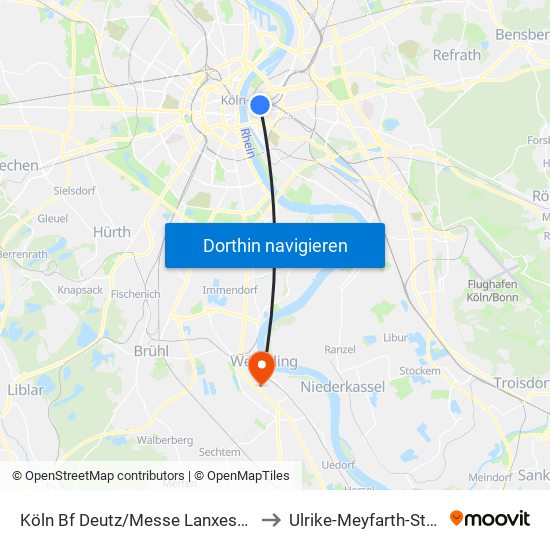 Köln Bf Deutz/Messe Lanxess Arena to Ulrike-Meyfarth-Stadion map