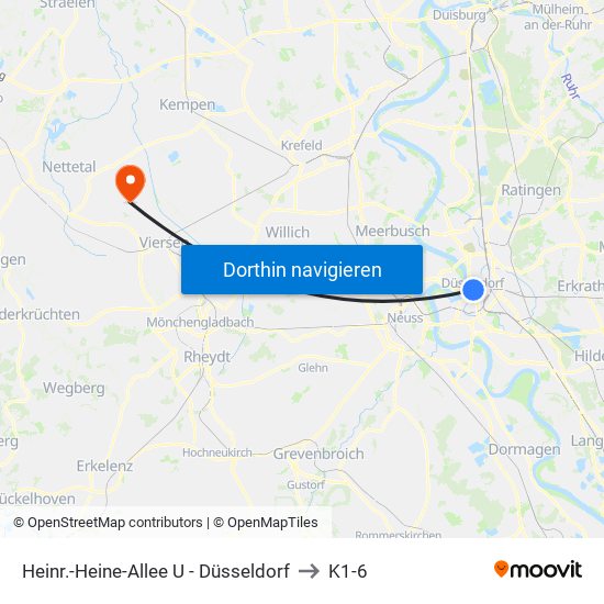 Heinr.-Heine-Allee U - Düsseldorf to K1-6 map