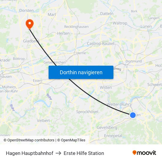 Hagen Hauptbahnhof to Erste Hilfe Station map