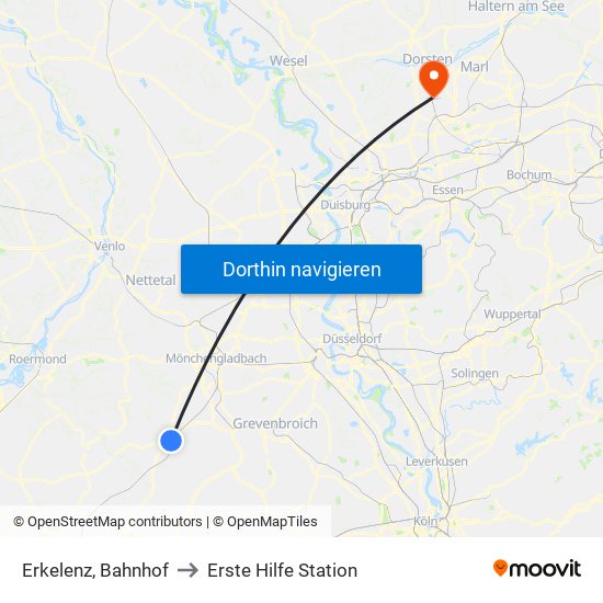 Erkelenz, Bahnhof to Erste Hilfe Station map