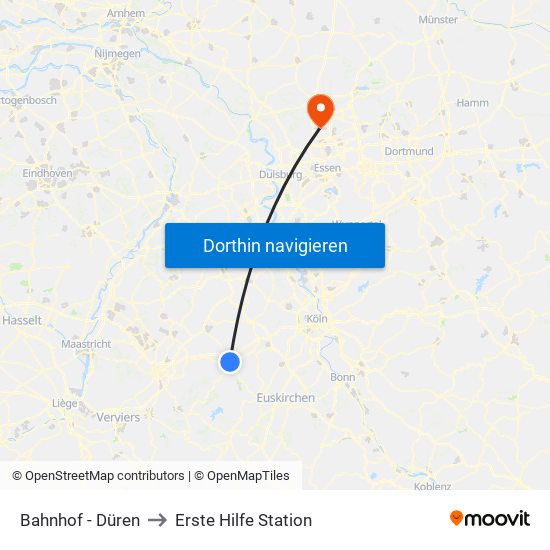 Bahnhof - Düren to Erste Hilfe Station map