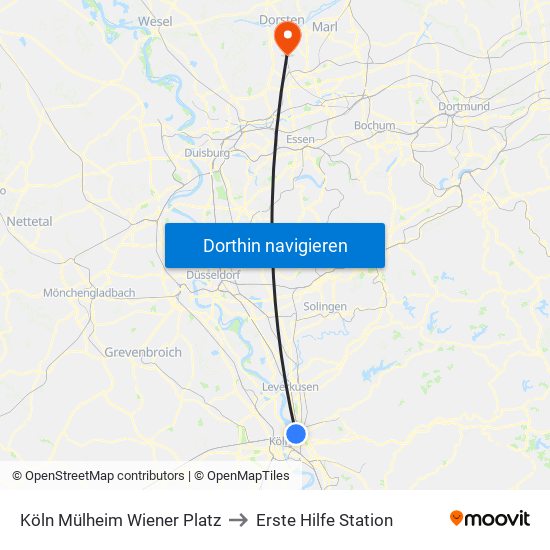 Köln Mülheim Wiener Platz to Erste Hilfe Station map