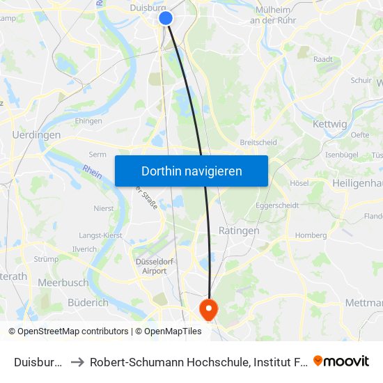 Duisburg Hbf to Robert-Schumann Hochschule, Institut Für Kirchenmusik map