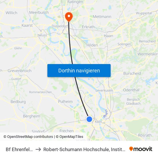 Bf Ehrenfeld - Köln to Robert-Schumann Hochschule, Institut Für Kirchenmusik map