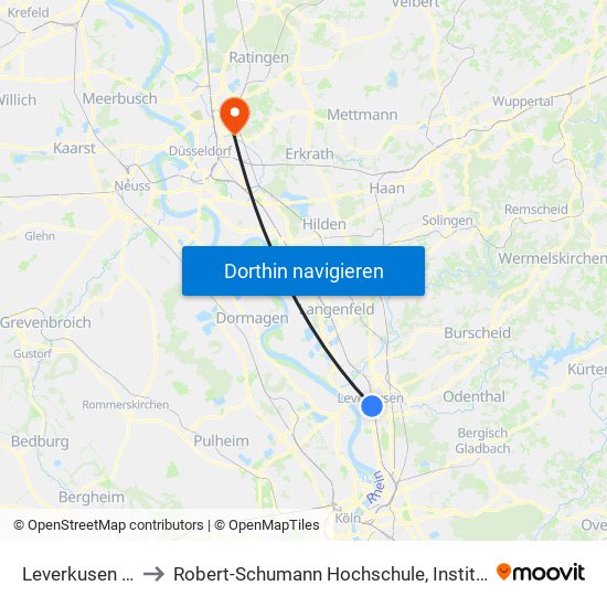 Leverkusen Mitte Bf to Robert-Schumann Hochschule, Institut Für Kirchenmusik map