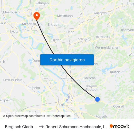 Bergisch Gladbach Bensberg to Robert-Schumann Hochschule, Institut Für Kirchenmusik map