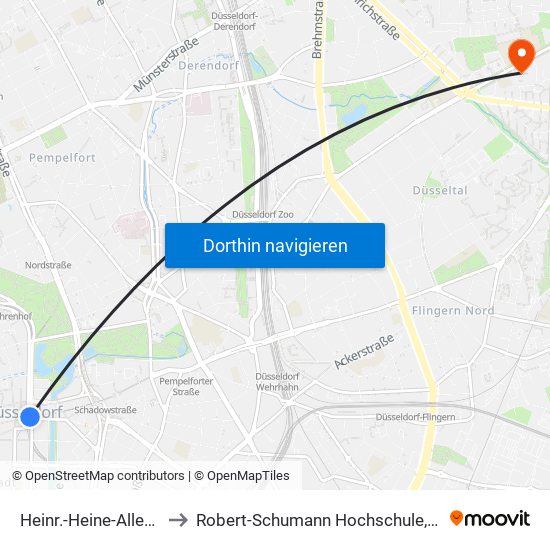 Heinr.-Heine-Allee U - Düsseldorf to Robert-Schumann Hochschule, Institut Für Kirchenmusik map