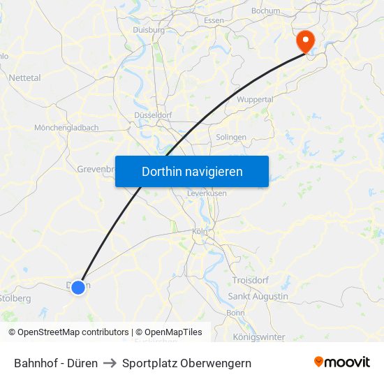 Bahnhof - Düren to Sportplatz Oberwengern map