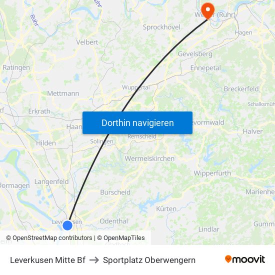 Leverkusen Mitte Bf to Sportplatz Oberwengern map