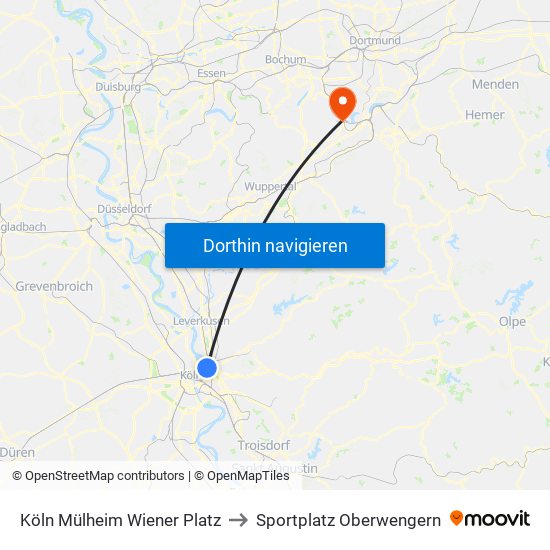 Köln Mülheim Wiener Platz to Sportplatz Oberwengern map