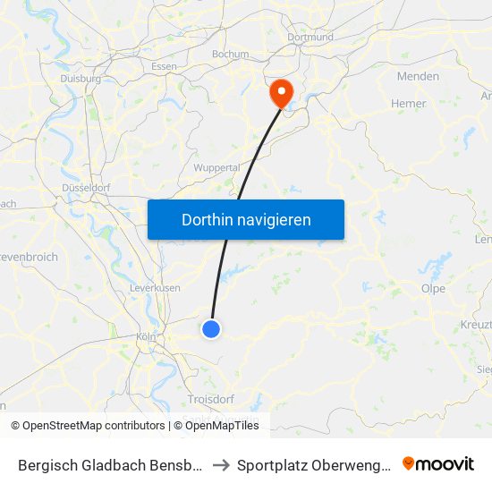 Bergisch Gladbach Bensberg to Sportplatz Oberwengern map