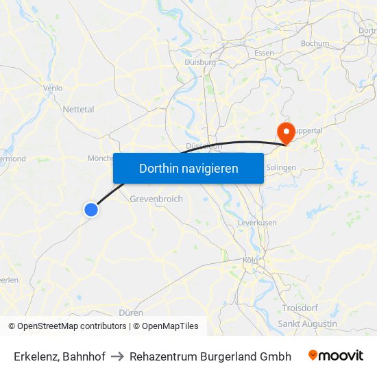 Erkelenz, Bahnhof to Rehazentrum Burgerland Gmbh map