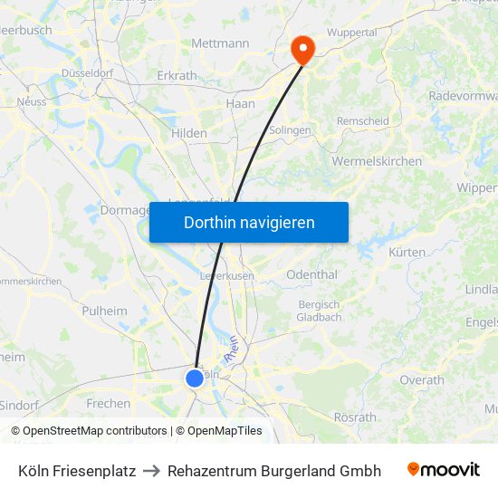 Köln Friesenplatz to Rehazentrum Burgerland Gmbh map