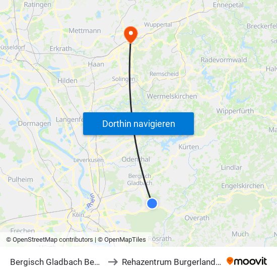 Bergisch Gladbach Bensberg to Rehazentrum Burgerland Gmbh map