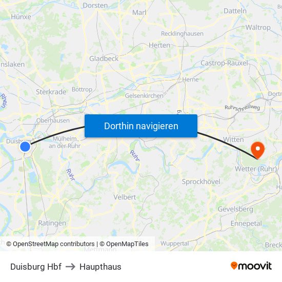 Duisburg Hbf to Haupthaus map