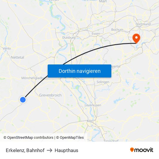 Erkelenz, Bahnhof to Haupthaus map