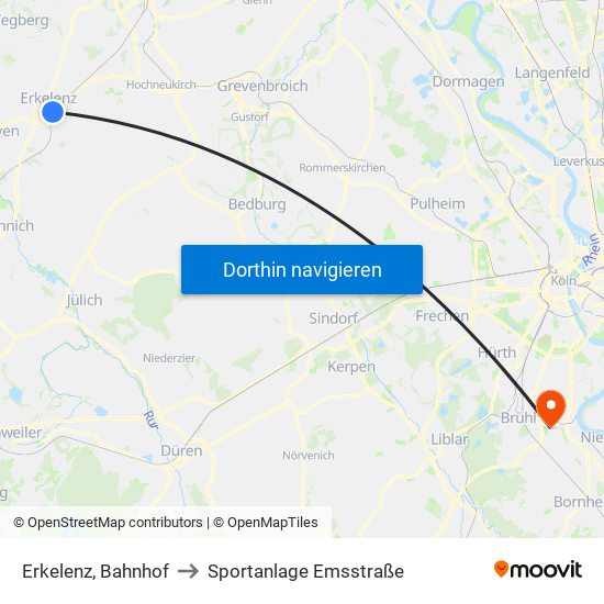 Erkelenz, Bahnhof to Sportanlage Emsstraße map