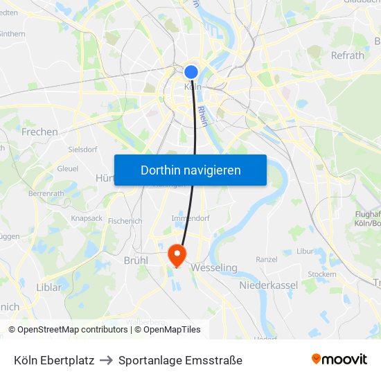 Köln Ebertplatz to Sportanlage Emsstraße map