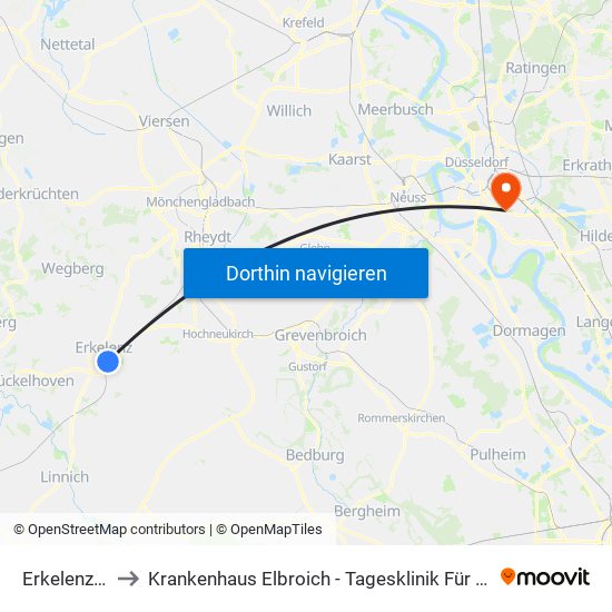 Erkelenz, Bahnhof to Krankenhaus Elbroich - Tagesklinik Für Psychiatrie Und Psychotherapie map