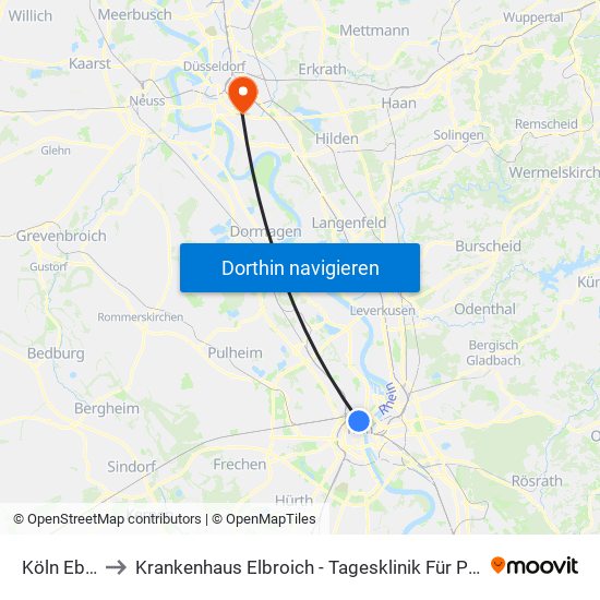 Köln Ebertplatz to Krankenhaus Elbroich - Tagesklinik Für Psychiatrie Und Psychotherapie map