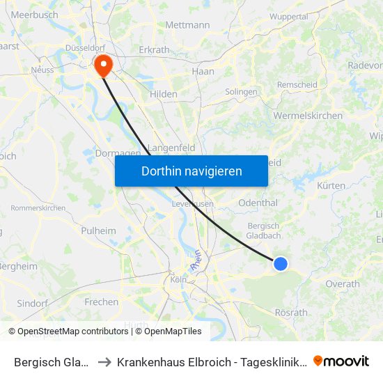 Bergisch Gladbach Bensberg to Krankenhaus Elbroich - Tagesklinik Für Psychiatrie Und Psychotherapie map