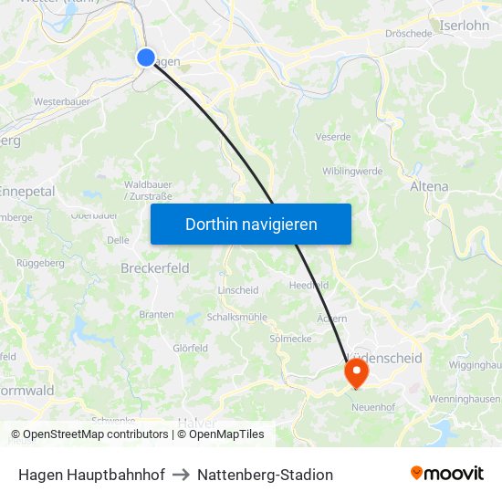 Hagen Hauptbahnhof to Nattenberg-Stadion map