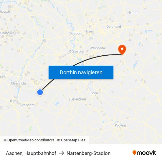 Aachen, Hauptbahnhof to Nattenberg-Stadion map