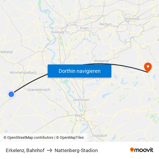 Erkelenz, Bahnhof to Nattenberg-Stadion map