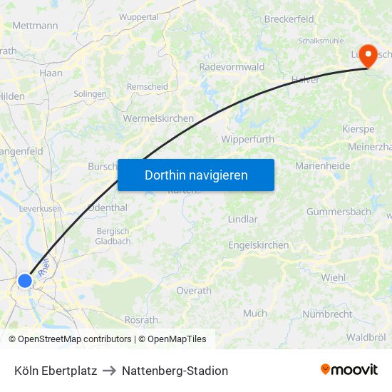 Köln Ebertplatz to Nattenberg-Stadion map