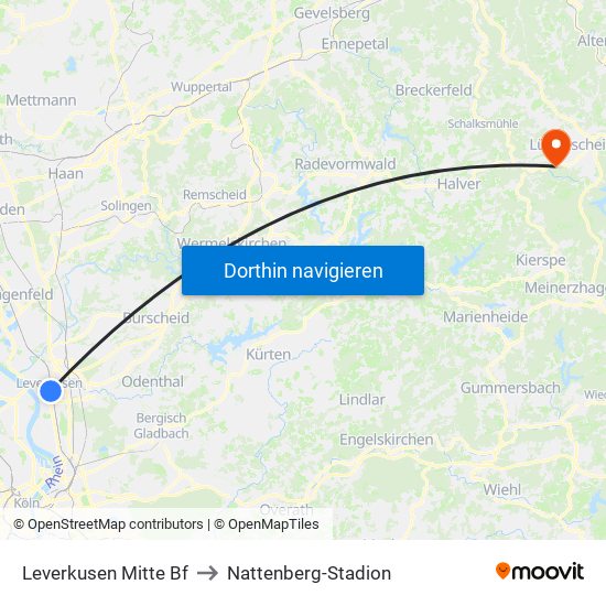 Leverkusen Mitte Bf to Nattenberg-Stadion map