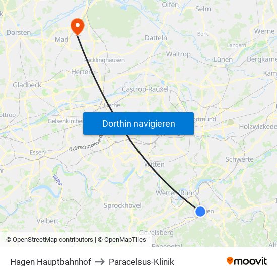 Hagen Hauptbahnhof to Paracelsus-Klinik map
