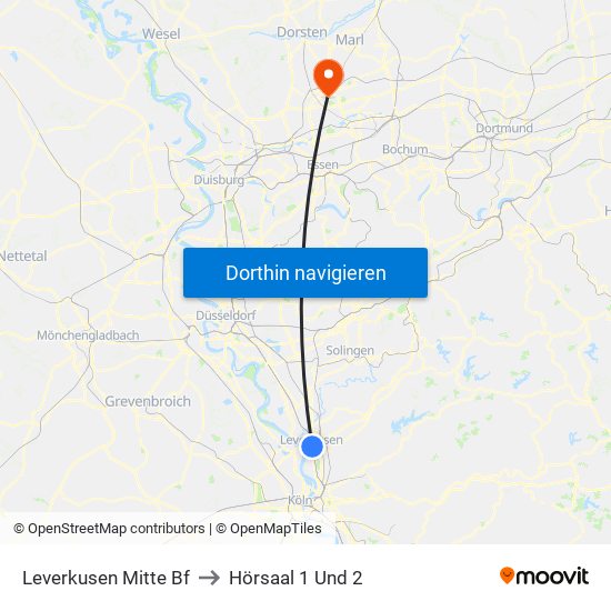 Leverkusen Mitte Bf to Hörsaal 1 Und 2 map