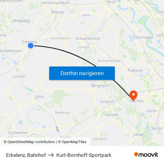 Erkelenz, Bahnhof to Kurt-Bornhoff-Sportpark map