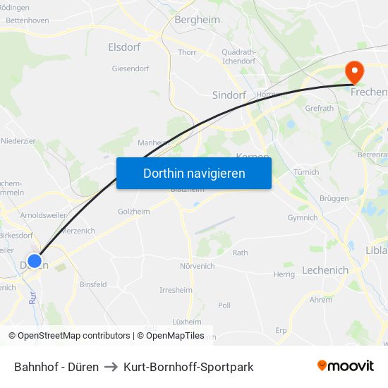 Bahnhof - Düren to Kurt-Bornhoff-Sportpark map