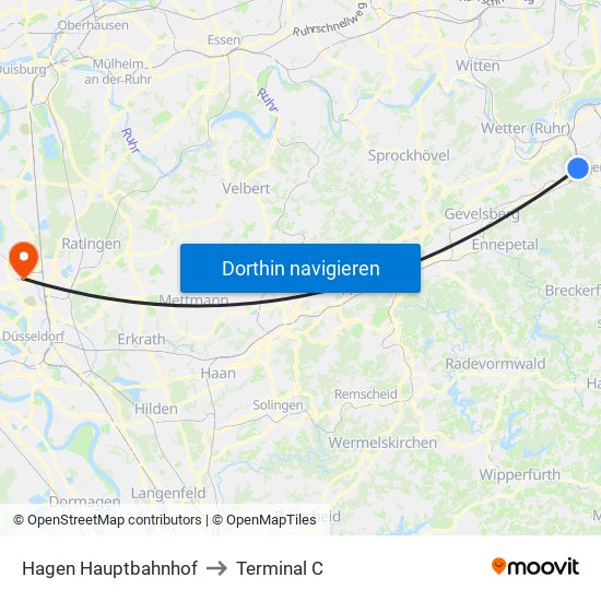 Hagen Hauptbahnhof to Terminal C map
