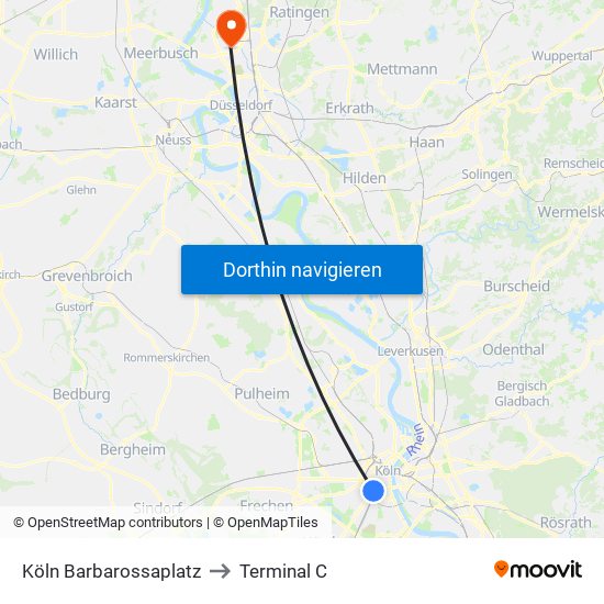 Köln Barbarossaplatz to Terminal C map