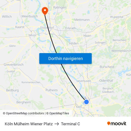 Köln Mülheim Wiener Platz to Terminal C map