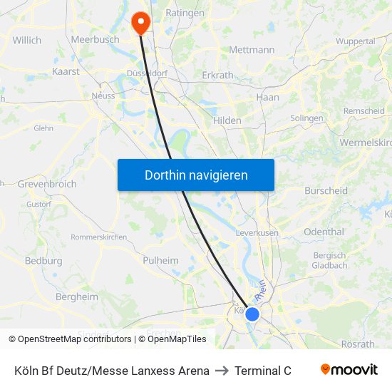 Köln Bf Deutz/Messe Lanxess Arena to Terminal C map