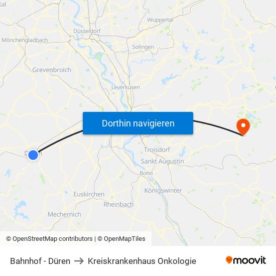 Bahnhof - Düren to Kreiskrankenhaus Onkologie map