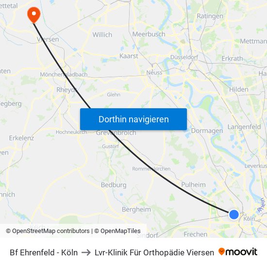 Bf Ehrenfeld - Köln to Lvr-Klinik Für Orthopädie Viersen map