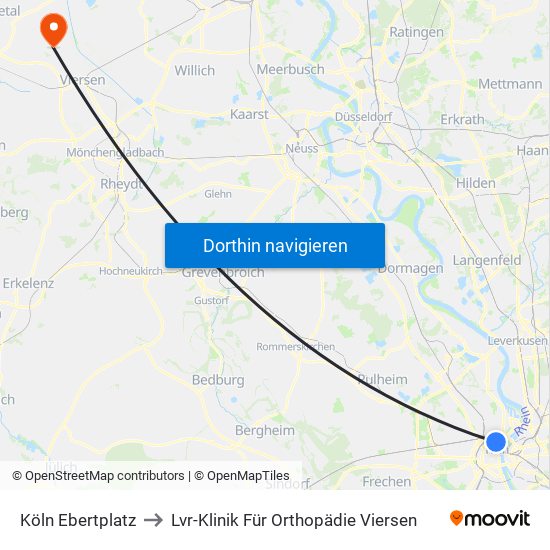 Köln Ebertplatz to Lvr-Klinik Für Orthopädie Viersen map