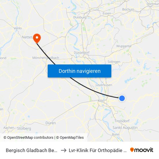 Bergisch Gladbach Bensberg to Lvr-Klinik Für Orthopädie Viersen map