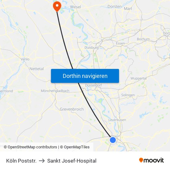 Köln Poststr. to Sankt Josef-Hospital map