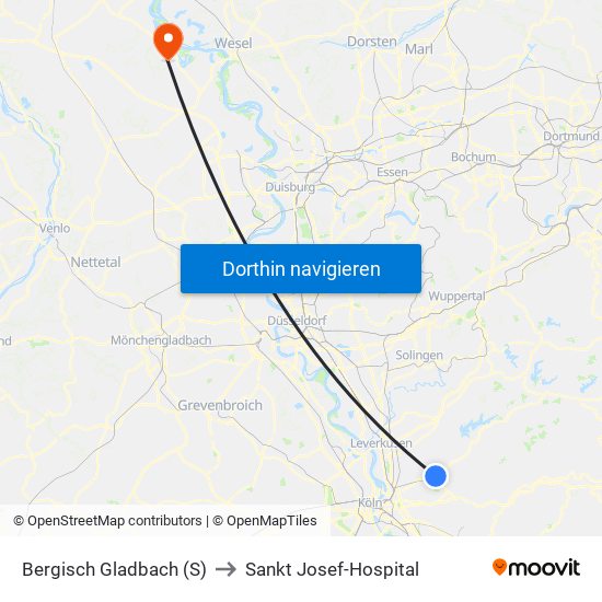 Bergisch Gladbach (S) to Sankt Josef-Hospital map