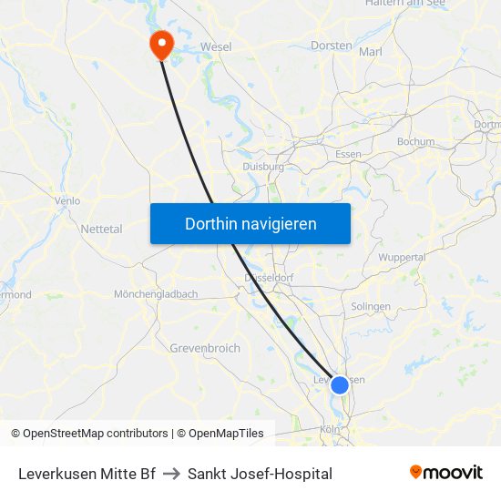 Leverkusen Mitte Bf to Sankt Josef-Hospital map