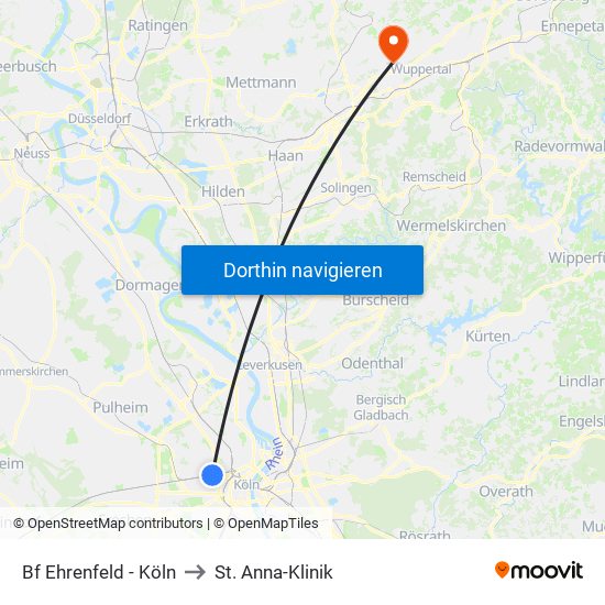 Bf Ehrenfeld - Köln to St. Anna-Klinik map