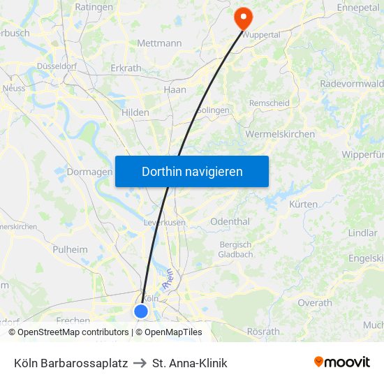 Köln Barbarossaplatz to St. Anna-Klinik map