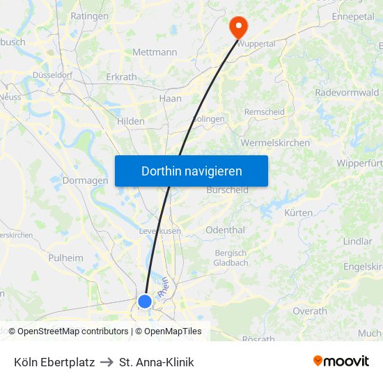 Köln Ebertplatz to St. Anna-Klinik map